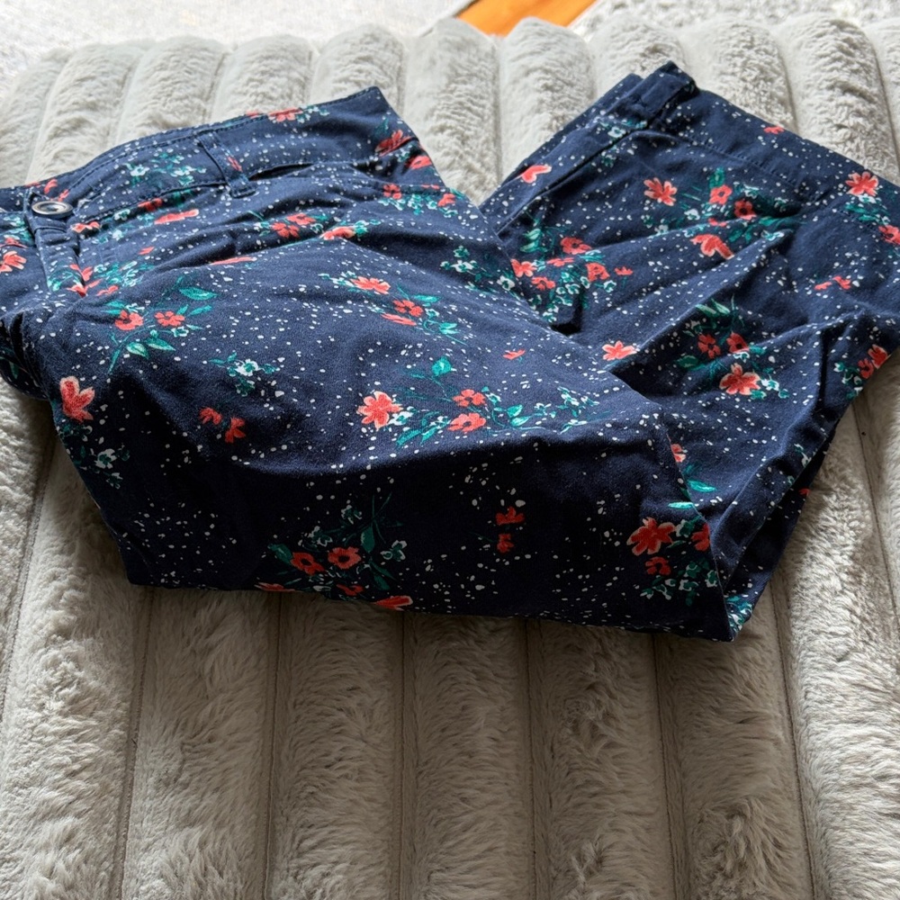 Floral Women's Pants - Navy and Red - 10
